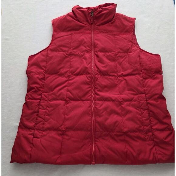 Lands End Vest Womens Small RED Down fill Feather Puffer Warm Jacket Full Zip L - Picture 1 of 10